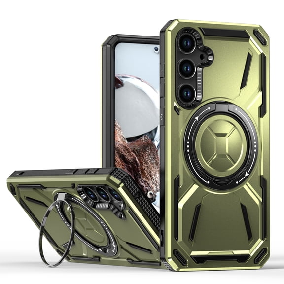Case for Samsung Galaxy S25 FE with Ring Stand, Support Magnetic Charging, Shockproof Rugged Case Dual-Layers Military Grade Drop Protective Cover with Hidden Stand for Samsung Galaxy S25 FE, Green