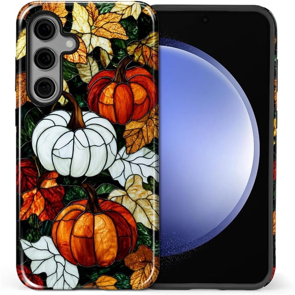 Case for Samsung Galaxy S25, Fall Halloween 2-in-1 Dual-Layer Shockproof Protective Phone Cover, Military-Grade Drop Protection Cases for Women Men, Fall Pumpkin Stained Glass