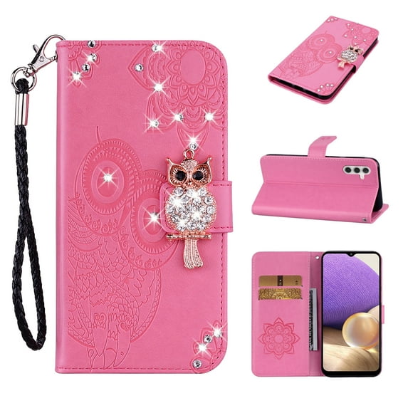 Case for Samsung Galaxy A17,Flip Case for Women Glitter Bling Diamond Case with Cards Slot Cash Pockets Embossing PU Leather Flip Wallet Case for Samsung Galaxy A17.Pink