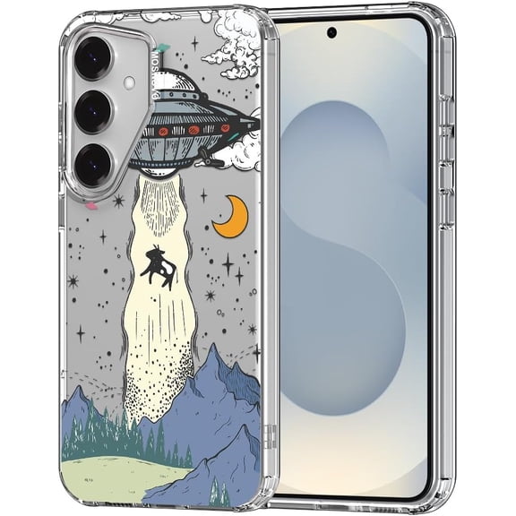 Case for Samsung Galaxy S25 / Galaxy S24, [Buffertech 6.6ft Military-Grade Drop Protection] [Anti Peel Off Tech] Clear TPU Bumper Phone Case Cover Design - UFO