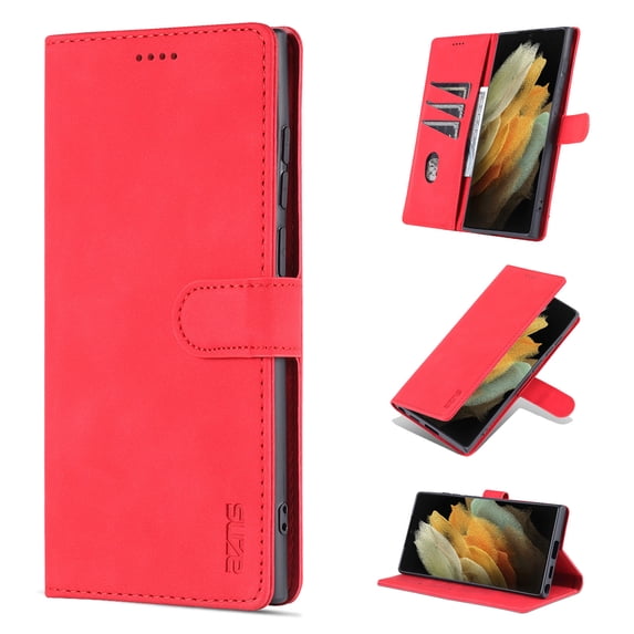 Case for Samsung Galaxy S25, Leather Samsung Galaxy S25 Wallet Magnetic Book Protection Cover, Kickstand RFID Blocking Credit Card Holder Compatible with Samsung Galaxy S25, Red