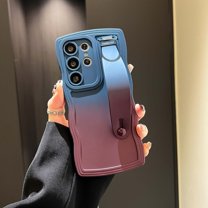 Case for Samsung Galaxy S25, Luxury Gradient Color Silicone Cute Wavy Frame Wristband Kickstand Skin Friendly Ultra Slim Phone Case Cover for Men Women Boys Girls for S25, Blue Winered