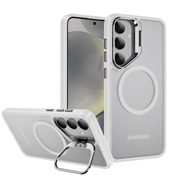 Case for Samsung Galaxy S25, Magsafe Frosted Translucent Camera Frame Kickstand Ultra Slim Drop Protective Anti-Scratch Anti-Fingerprint Phone Cover for Samsung Galaxy S25, Clear
