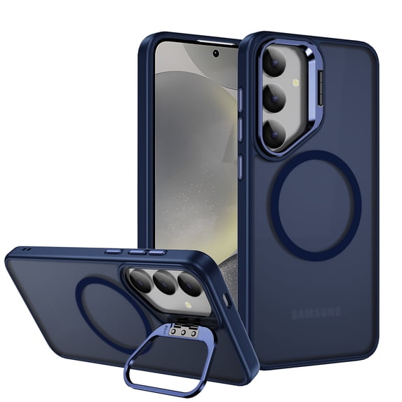 Case for Samsung Galaxy S25, Magsafe Frosted Translucent Camera Frame Kickstand Ultra Slim Drop Protective Anti-Scratch Anti-Fingerprint Phone Cover for Samsung Galaxy S25, Darkblue