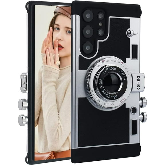 Case for Samsung Galaxy S25 Plus,Camera Phone Case Phone Lanyard 3D Cute Unique Cool Soft Silicone Case Compatible with Samsung Galaxy S25 Plus Girls Women Black