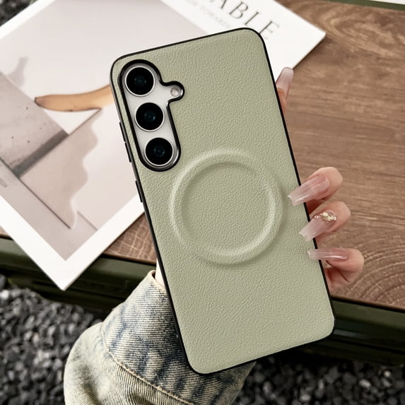 Case for Samsung Galaxy S25 Plus, Compatible with Magsafe, Ultra Slim Drop Protective Shockproof Back Case, PU Leather + TPU, Lightweight, Support Wireless Charging Phone Cover, Cyan