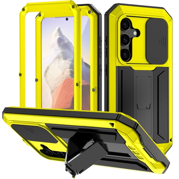 Case for Samsung Galaxy S25 Plus,Decase Military Grade Shockproof Phone Case Built-in Front Screen Protector Heavy Duty Slide Camera Cover Magnetic Full Body Protective Stand Case - Yellow
