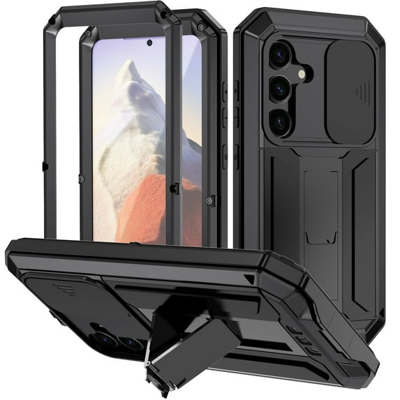 Case for Samsung Galaxy S25 Plus,Decase Military Grade Shockproof Phone Case Built-in Front Screen Protector Heavy Duty Slide Camera Cover Magnetic Full Body Protective Stand Case - Black