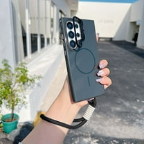 Case for Samsung Galaxy S25 Plus with Lanyard, TPU Shockproof Protective Cover, Compatible with MagSafe, Lightweight Anti-Scratch Back Case, Built-in Camera Frame Kickstand for Boys & Girls, Black