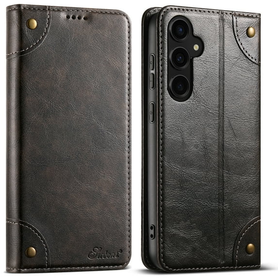 Case for Samsung Galaxy S25 Plus, Magnetic Matte Premium PU Leather Stand Flip Cover with Card Slots and Wallet, Shockproof and Full Body Protection Compatible with S25 Plus - Black