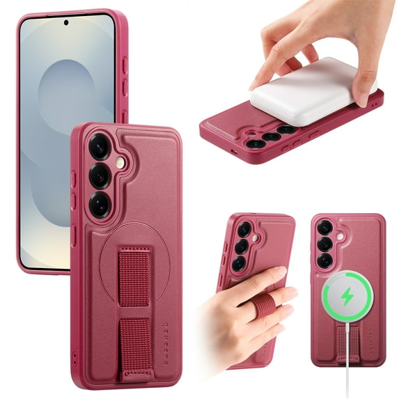 Case for Samsung Galaxy S25 Plus with Woven Wristband, Premium PU Leather + TPU Material, Drop Protective Lightweight Magnetic Shockproof Anti-Scratch Phone Cover for Samsung Galaxy S25 Plus, Red