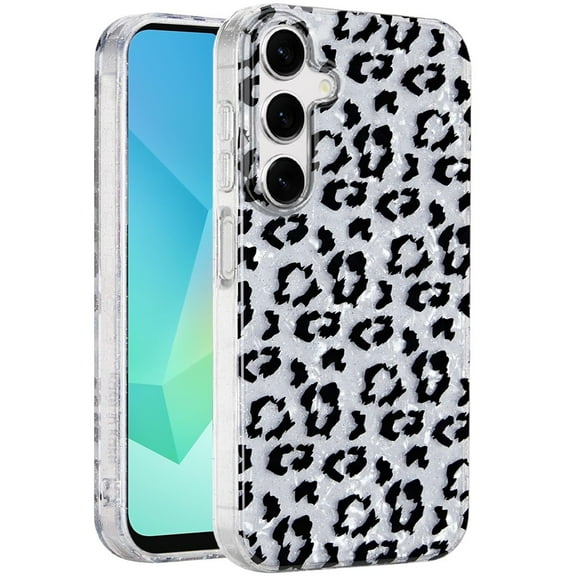 Case For Samsung Galaxy S25 /S24 Glitter Leopard, Fashion Design Animal Skin Print Slim IMD TPU Dual Layer Shockproof Protective Phone Cover for Galaxy S25, Galaxy S24 Silver Leopard