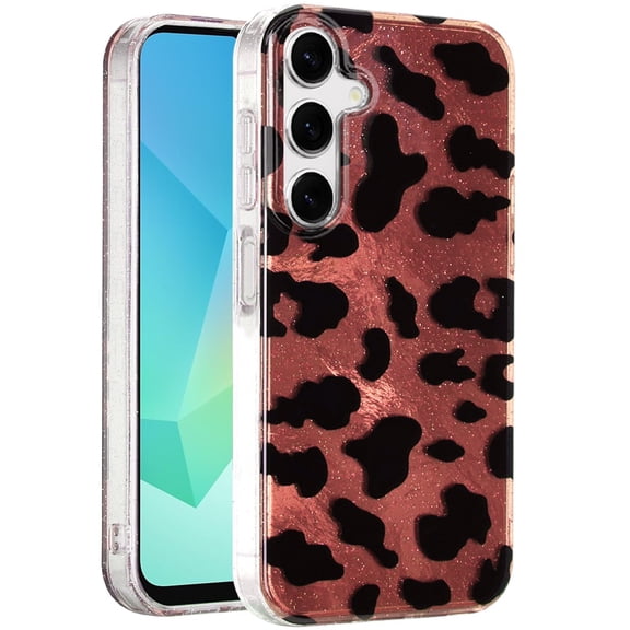Case For Samsung Galaxy S25 /S24 Glitter Leopard, Fashion Design Animal Skin Print Slim IMD TPU Dual Layer Shockproof Protective Phone Cover for Galaxy S25, Galaxy S24 Beauty Leopard