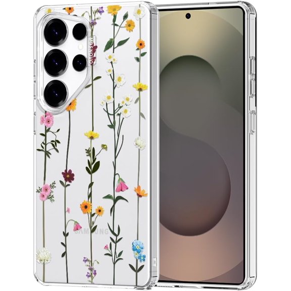Case for Samsung Galaxy S25 Ultra, [Buffertech 6.6ft Military-Grade Drop Protection] [Anti Peel Off Tech] Clear TPU Bumper Phone Case Cover Design - Wildflowers