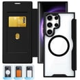 thumbnail image 1 of Case for Samsung Galaxy S25 Ultra Case with Card Holder [Magnetic Compatible with Mag-Safe] [RFID Blocking Card Slots] Business PU Leather Clear Back Case Flip Wallet Cover for Galaxy S25 Ultra, Black, 1 of 6