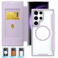 thumbnail image 1 of Case for Samsung Galaxy S25 Ultra Case with Card Holder [Magnetic Compatible with Mag-Safe] [RFID Blocking Card Slots] Business PU Leather Clear Case Flip Wallet Cover for Galaxy S25 Ultra, Purple, 1 of 6