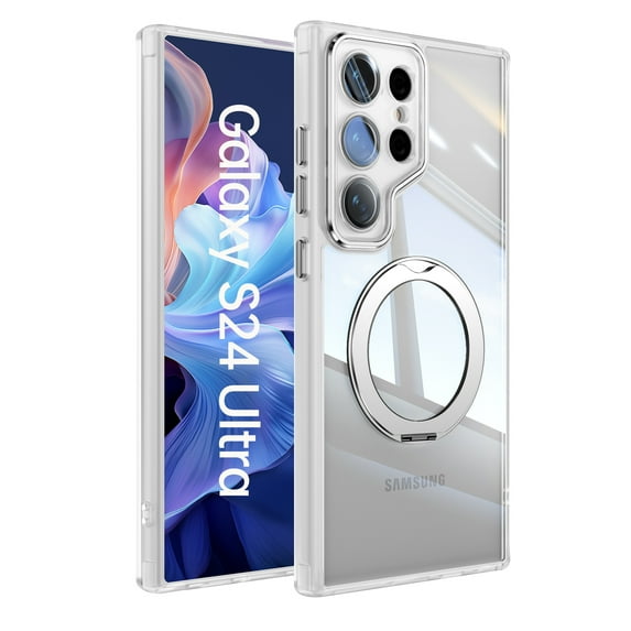 Case for Samsung Galaxy S25 Ultra Case Ring Holder Kickstand Built-in Camera Lens Protector Anti-Scratch Shockproof Dustproof Protection Rugged Phone Case Cover for Samsung Galaxy S25 Ultra, White