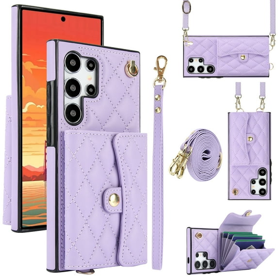 Case for Samsung Galaxy S25 Ultra, Crossbody Wristlet Case Wallet with RFID Blocking Card Slots KickStand Flip Folio PU Leather Magnetic Protective Cover Women for Samsung Galaxy S25 Ultra, Violet
