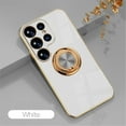 thumbnail image 1 of Case for Samsung Galaxy S25 Ultra Case with Ring Stand [360° Rotatable Ring Holder Magnetic Kickstand][Support Car Mount] Plating Rose Gold Edge Soft Flexible TPU Luxury Phone Case Cover, White, 1 of 12