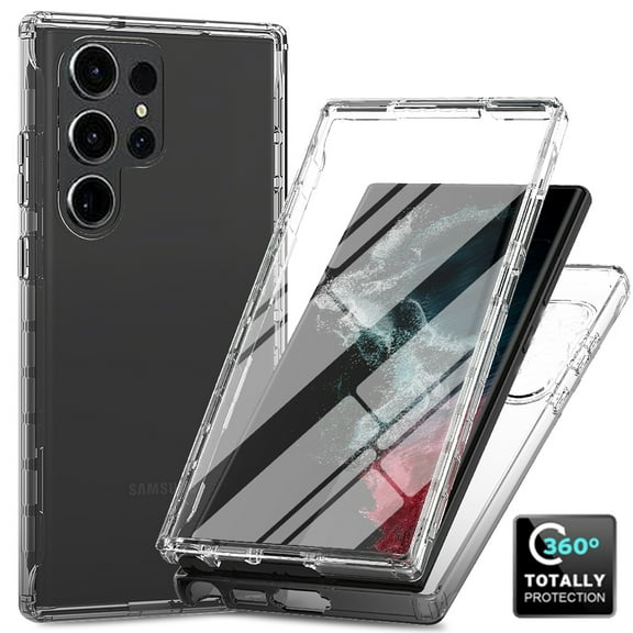 Case for Samsung Galaxy S25 Ultra with Screen Protector, Full Body Drop Protection Front and Back Soft TPU Clear Heavy Duty Shockproof Bumper Transparent Slim Cover for S25 Ultra, Black