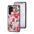 thumbnail image 1 of Case for Samsung Galaxy S25 Ultra, Tempered Glass Back +TPU Frame, Floral Pattern Diamond Ring Stand Ultra Slim Lightweight Anti-Scratch Back Case Drop Protective Support Magnetic Car Mount - Red, 1 of 9