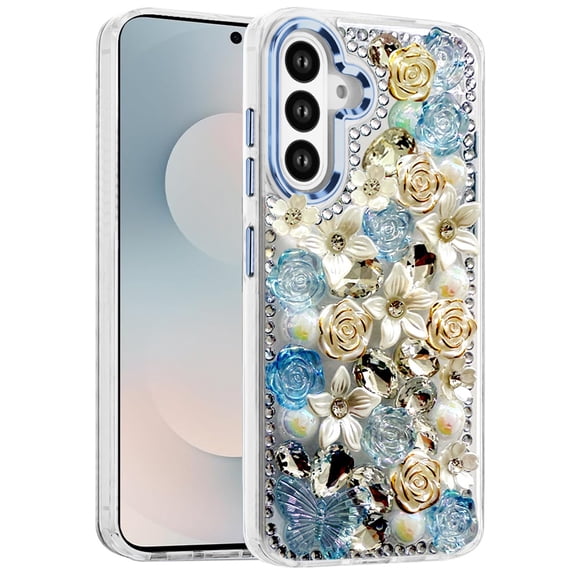 Flovers Photo Blue Roses XPM for Samsung Galaxy A17 5G Phone Case, 3D Diamond Floral Roses ...