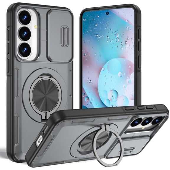 Rugged Shockproof Phone Cover for Samsung Galaxy S26 5G 6.3", Built-in Slide Camera Protector with 360° Rotatable Ring Kickstand,Grey,For Galaxy S26 (5G)