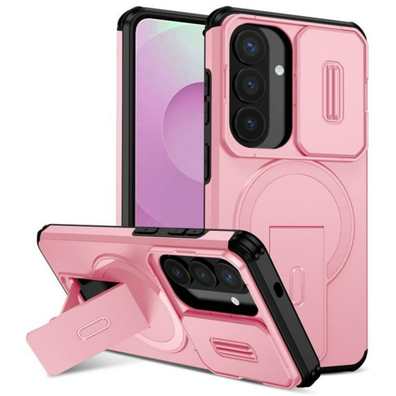 Case for Samsung Galaxy S26+ 5G 6.7" with Invisible Fold Holder Stand, MagSafe Magnetic Wireless Charging,Sliding camera casing,Shockproof Dropproof Tough Rugged Protective Case Cover,Pink