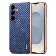 Case for Samsung Galaxy S26, Carbon Fiber Textured PC Protective Phone Cover with Electroplated Frame Ultra-Slim Lightweight Shockproof Anti-Drop Design Breathable Heat Dissipation, Blue
