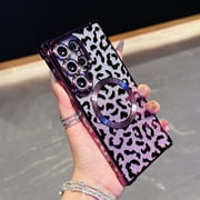 Case for Samsung Galaxy S26 Plus, Compatible with MagSafe Gradient Glitter Bling Leopard Design Plating Camera Lens Protection Clear Soft Shockproof Anti-Scratch Cover for Women Girls, Darkpurple