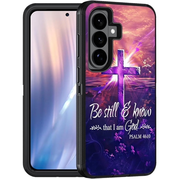 Case for Samsung Galaxy S26 Plus/ S25 Plus/ S24 Plus 6.7 inch, Military Grade Heavy Duty 3-Layer Shockproof Drop Full-Body Protective Phone Cover, Cross Quote Bible Verses Psalm 46:10