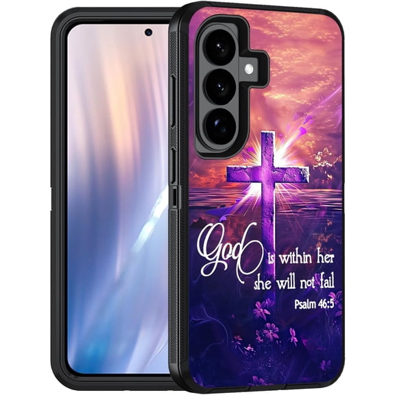 Case for Samsung Galaxy S26 Plus/ S25 Plus/ S24 Plus 6.7 inch, Military Grade Heavy Duty 3-Layer Shockproof Drop Full-Body Protective Phone Cover, Cross Quote Bible Verses Psalm 46:5