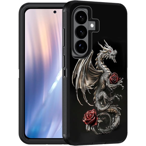 Case for Samsung Galaxy S26 Plus/ S25 Plus/ S24 Plus 6.7 inch, Military Grade Heavy Duty 3-Layer Shockproof Drop Full-Body Protective Phone Cover, Dragon Rose