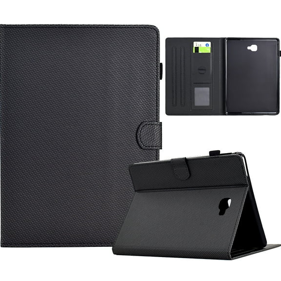 Case for Samsung Galaxy Tab A 10.1" 2016 SM-T580 / SM-T585, Carbon Fiber Pattern Premium PU Leather Wallet Stand Protective Auto Sleep Wake Cover with Pen Slot for Tab A 10.1 2016, Black