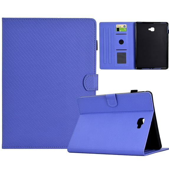 Case for Samsung Galaxy Tab A 10.1" 2016 SM-T580 / SM-T585, Carbon Fiber Pattern Premium PU Leather Wallet Stand Protective Auto Sleep Wake Cover with Pen Slot for Tab A 10.1 2016, Purple