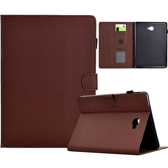 Case for Samsung Galaxy Tab A 10.1" 2016 SM-T580 / SM-T585, Carbon Fiber Pattern Premium PU Leather Wallet Stand Protective Auto Sleep Wake Cover with Pen Slot for Tab A 10.1 2016, Brown