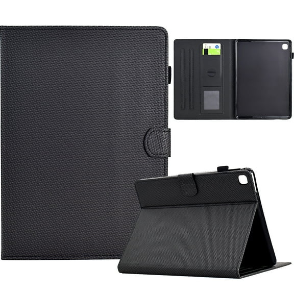 Case for Samsung Galaxy Tab A 10.1 2019 SM-T515/SM-T510, Carbon Fiber Pattern Premium PU Leather Wallet Stand Protective Auto Sleep Wake Cover with Pen Slot for Tab A 10.1 2019, Black