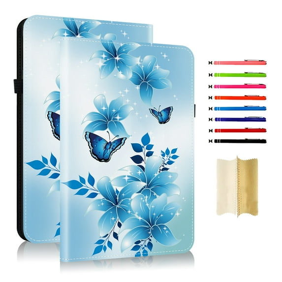 Case for Samsung Galaxy Tab A11+ 11.0" 2025 / A9+ 11.0" 2023, Slim Kickstand PU Leather Flower Butterfly Pattern Heavy Duty Protection Folio Cover, with 2 Card Slots & Elastic Band & Stylus Slot - K
