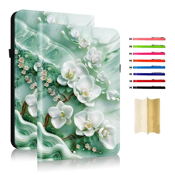 Case for Samsung Galaxy Tab A11+ 11.0" 2025 / A9+ 11.0" 2023, Slim Kickstand PU Leather Flower Butterfly Pattern Heavy Duty Protection Folio Cover, with 2 Card Slots & Elastic Band & Stylus Slot - A