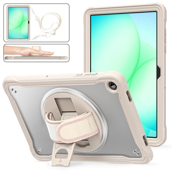 Case For Samsung Galaxy Tab A11 2025 / Galaxy Tab A9 2023 Handle Protective Cover 360° Rotating Ring Stand, Shockproof Dropproof Case For Kids Kickstand & Adjustable Shoulder Strap,Khaki