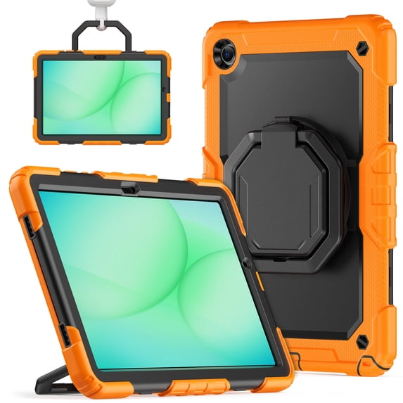 Case for Samsung Galaxy Tab A9+ Plus 2023 11 inch, 360 Rotating Stand Handle Pencil Holder Shoulder Strap Heavy Duty Shockproof Cover, Orange