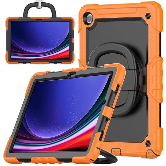 Case for Samsung Galaxy Tab A11+ 2025/Tab A9 Plus 2023 11 inch, 360 Rotating Stand Handle Pencil Holder Shoulder Strap Heavy Duty Shockproof Cover, Orange