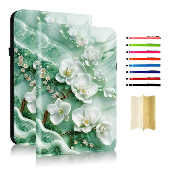 Case for Samsung Galaxy Tab A11 8.7" 2025 / Tab A9 8.7" 2023, Slim Kickstand PU Leather Flower Butterfly Pattern Heavy Duty Protection Folio Cover, with 2 Card Slots & Elastic Band & Stylus Slot - A