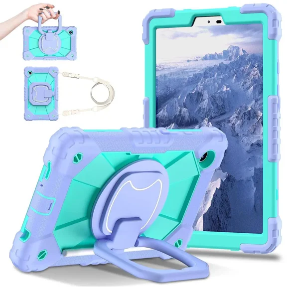 Case for Samsung Galaxy Tab A11 8.7 inch 2025 SM-X130/X133/X135, Shockproof Rugged Silicone Drop Protective Cover with 360 Rotating Stand Handle Shoulder Strap Pencil Holder
