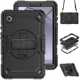 thumbnail image 1 of Case for Samsung Galaxy Tab A11/A9 8.7 inch 2025/2023 with Screen Protector, 360 Degree Rotating Kickstand Hand Strap Heavy Duty Shockproof Cover with Shoulder Strap, Black, 1 of 7