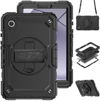 Case for Samsung Galaxy Tab A11/A9 8.7 inch 2025/2023 with Screen Protector, 360 Degree Rotating Kickstand Hand Strap Heavy Duty Shockproof Cover with Shoulder Strap, Black