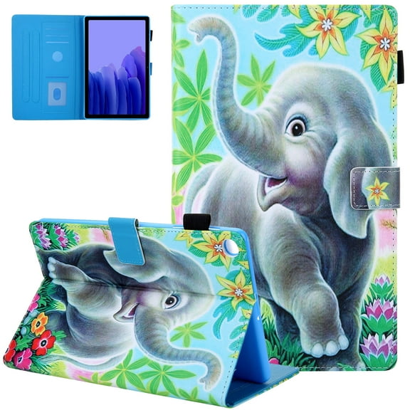 Case for Samsung Galaxy Tab A7 10.4 2020 Model SM-T500/T505 - Slim Premium Leather Folio Stand Protective Cover with Smart Auto Wake/Sleep & Card Slots & Pencil Holder, Flower Elephant