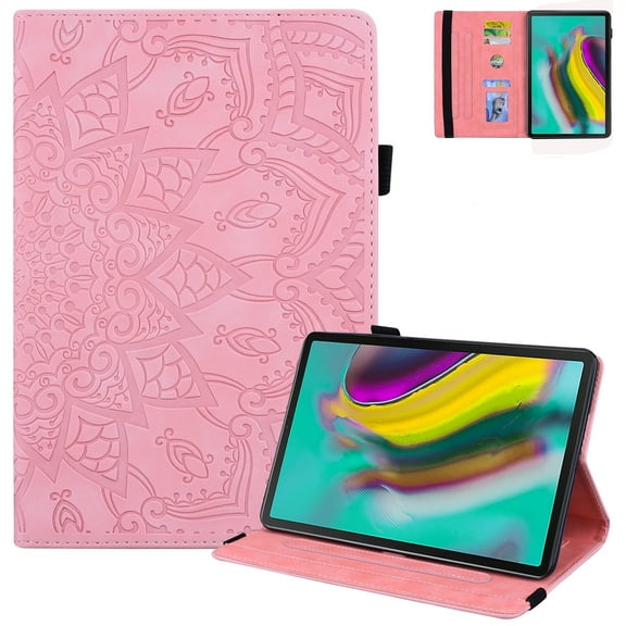 Case for Samsung Galaxy Tab A7 10.4 2020 Model SM-T500/T505/T507, Slim Embossed Flower Premium Faux Leather Folio Stand Protective Cover with Card Holders