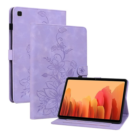 Case for Samsung Galaxy Tab A7 10.4" 2020 SM-T500 / SM-T505, Flower Pattern PU Leather Multi-Angle Viewing Stand Shockproof Flip Case with Card Slot Magnetic Clasp Pencil Slot Auto Sleep/Wake, Purple
