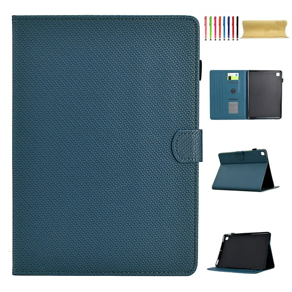 Case for Samsung Galaxy Tab A7 10.4" 2020 SM-T500 / SM-T505 / SM-T505N, Carbon Fiber Texture PU Leather Multi-Angle Viewing Stand Shockproof Flip Case with Card Slots Magnetic Clasp, Darkblue